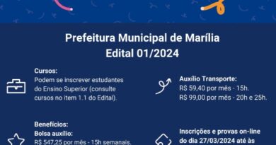 Prefeitura Municipal de Marília abre processo seletivo para contratar estagiários de 20 cursos diferentes de nível superior