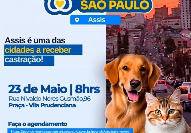 Assis recebe mutirão de castração gratuita: 150 vagas disponíveis para cães e gatos