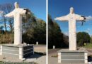 Durante manobra, caminhão danifica braço da réplica do Cristo Redentor na rotatória da BAS-050 em Bastos