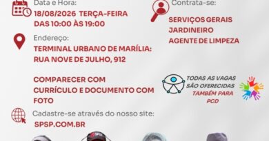 Marília promove 19º Mutirão de Empregos com vagas para serviços gerais, jardinagem e limpeza
