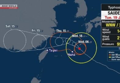 Tufão Saudel atinge Okinawa e Amami, no sul do Japão