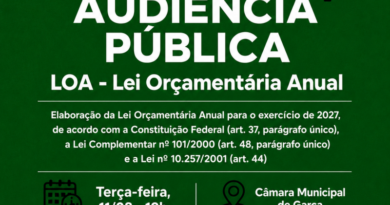 Participe do futuro de Garça: Audiência Pública define o Orçamento de 2027