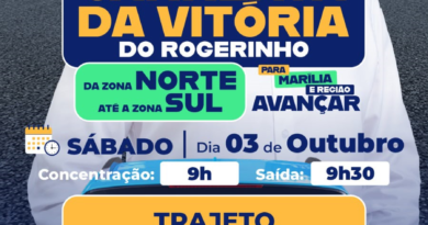 Rogerinho promove a Carreata da Vitória neste sábado com percurso da Zona Norte à Zona Sul de Marília